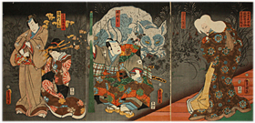 三代豊国 ToyokuniV 『五十三次ノ内岡部丸子ノ間宇津谷猫石』