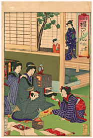 周延 Chikanobu 『東風俗 福つくし 有ふく』-猫の図-