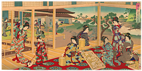 周延 Chikanobu 『貴婦人養蚕之図』-猫の図-