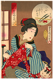 国周 Kunichika 『見立昼夜廿四時之内 午後八時』‐猫の図‐