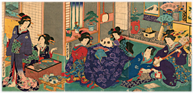 二代国貞 KunisadaU 『東京源氏』-猫・盆栽-