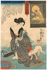 国芳 Kuniyoshi 『妙でんす十六利勘 朝寝者損者』-猫の図-