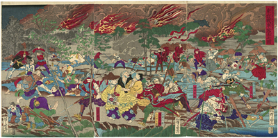 河鍋暁斎 Kyosai Kawanabe 『明治元戊辰年五月十五日 東台戦争落去之図』