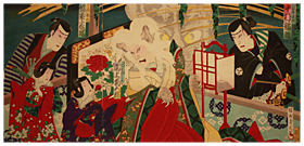 周延 Chikanobu 『五十三次扇宿附』-化け猫-