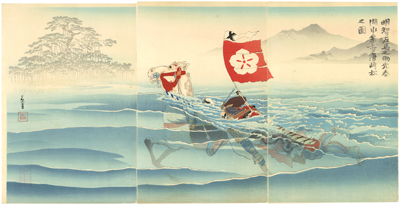 小林清親　Kiyochika　『明智左馬之助光春湖水乗打唐崎松之図』