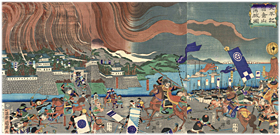 国輝　KUNITERU　『太平記岩倉山落城図』-岩倉城攻め-