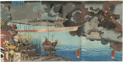 国芳　Kuniyoshi　『武田信玄諏訪頼重の陣中を打くづす図』