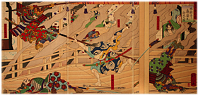 年英 Toshihide 『豊臣勲功記　本能寺ニ森蘭丸討死之図』