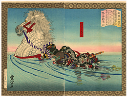 歌川豊宣　TOYONOBU　『新撰太閤記　琵琶湖の乗切』-明智左馬之介-