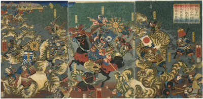 歌川芳虎　Yoshitora　『神功皇后三幹征伐之御時幹兵計飢虎追放官軍猛禽投撃亦生捕帝覧備』-加藤清正虎退治-