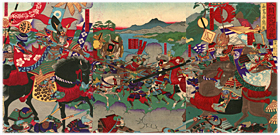 芳虎 Yoshitora 『太閤記九州合戦』-加藤清正・可児才蔵-