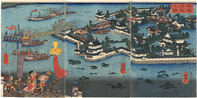 芳虎 「水攻防戦之図」-高松城水攻め-