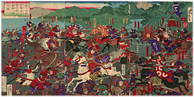 芳虎 Yoshitora 『豊殿下四国攻加藤清正長宗我部信親勇戦一騎討之図』