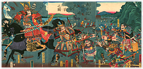 芳虎 Yoshitora 『太平記屋間崎大合戦之図』-山崎の戦い・明智光秀-
