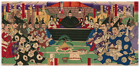 芳年 Yoshitoshi 『朝鮮征伐大評定ノ図』-立花宗茂・島津義弘・宇喜多秀家・小早川隆景・石田三成-