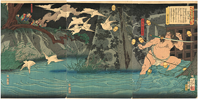 月岡芳年　Yoshitoshi　『美談武者八景　長篠の夜雨』-鳥居強右衛門-