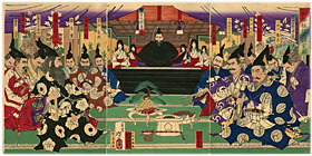 芳年　Yoshitoshi　『朝鮮征伐大評定ノ図』-石田・宇喜多・毛利・島津・立花・徳川・黒田・藤堂-